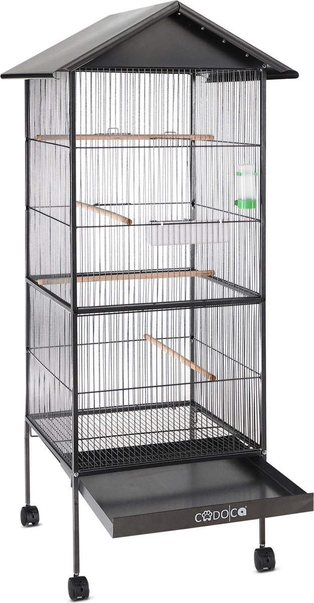 Cadoca Vogelkooi metaal 157 x 52 x 52cm zwart met puntdak