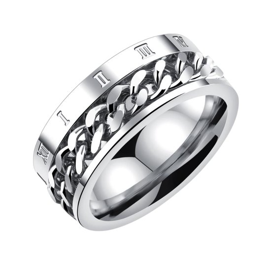 Anxiety Ring - (Rome) - Stress Ring - Fidget Ring - Anxiety Ring For Finger - Draaibare Ring - Spinning Ring - Zilverkleurig RVS - (18.75 mm / maat 59)