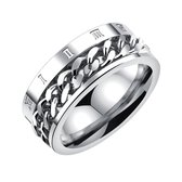 Anxiety Ring - (Rome) - Stress Ring - Fidget Ring - Anxiety Ring For Finger - Draaibare Ring - Spinning Ring - Zilverkleurig RVS - (17.25 mm / maat 54)