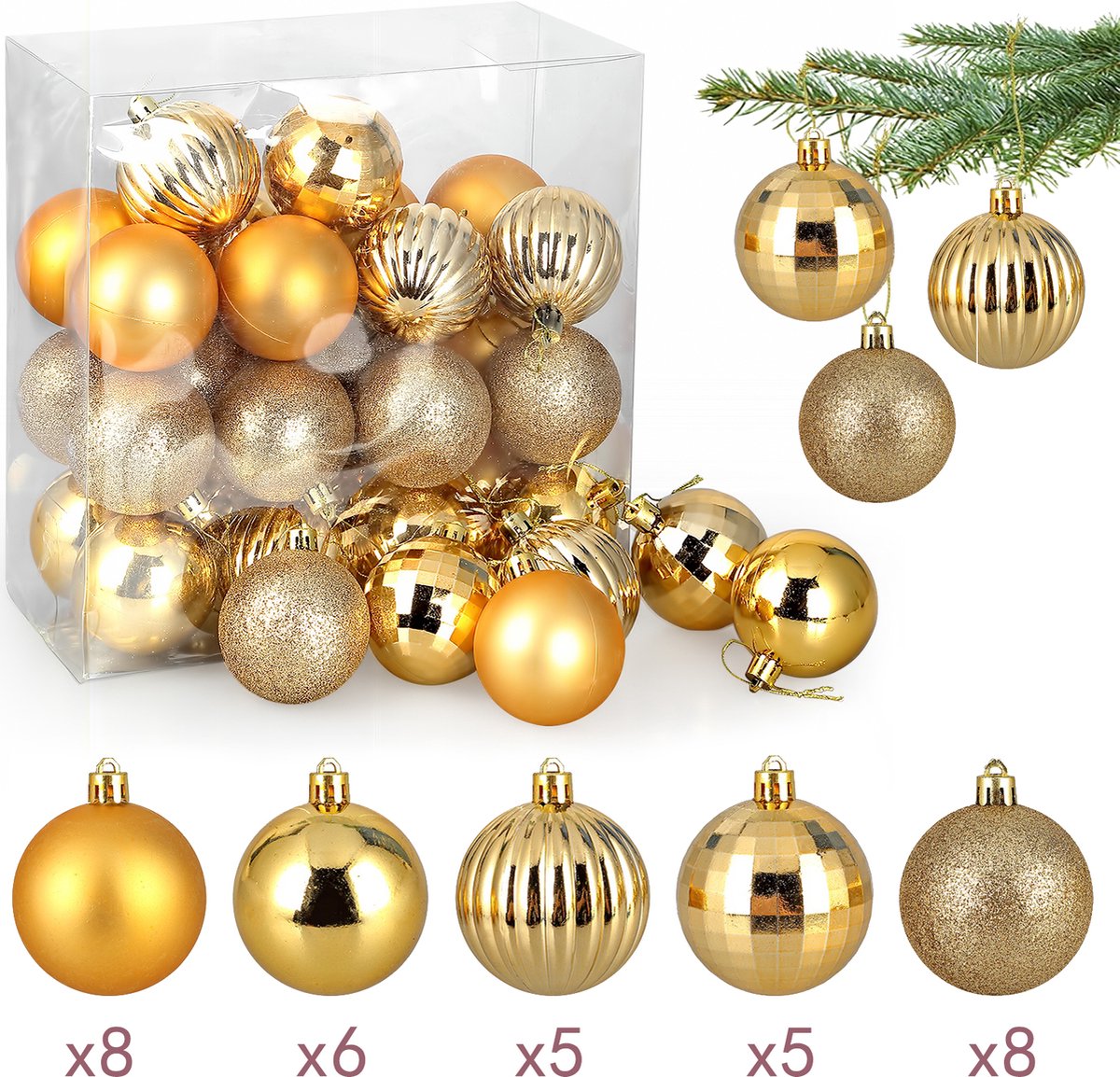 Uten - Kerstballen Plastic - kerstboom versiering - Christmas Gifts - kerstballen set - 32 stuks - kerstboom ballen - Ø6cm - Goud