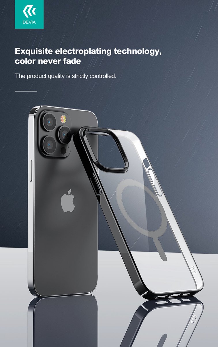 Devia - Hoesje voor Iphone 14 Pro Max - Magnetic Case - Shockproof - Transparant met zwart