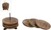 Onderzetters mangohout op houder - 6 stuks - 10cm