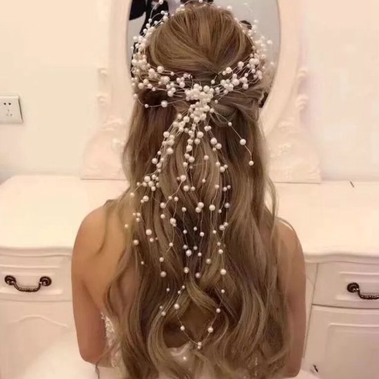Lana - Parel krans zilver - haarversiering - haarketting - haaraccessoires voor feest / bruiloft / verloving