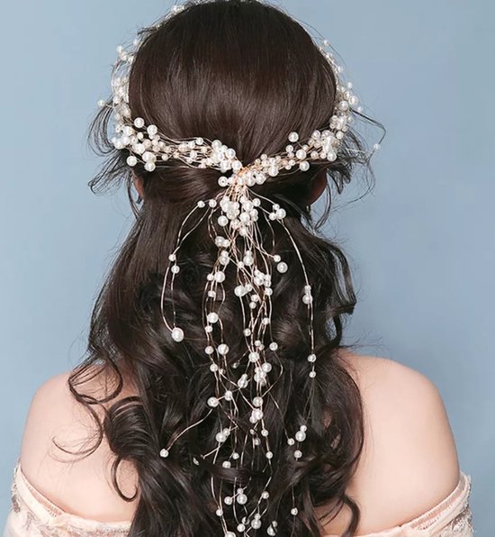 Lana - Parel krans goud - haarversiering - haarketting - haaraccessoires voor feest / bruiloft / verloving