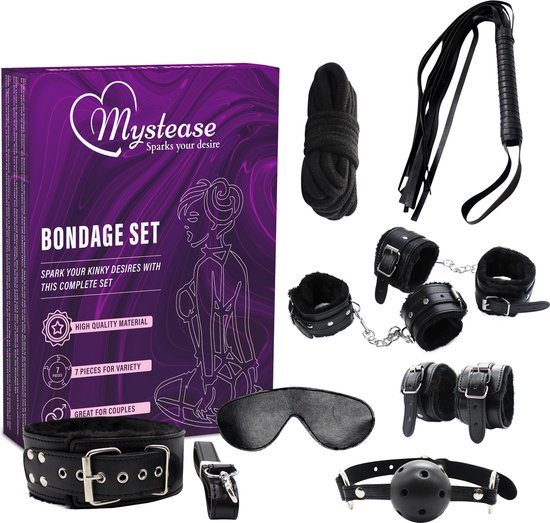 Mystease BDSM Bondage Set voor Koppels - Sex Toys voor Mannen & Vrouwen - Seksspeeltjes voor Koppel - Leer - 10 Delig - Handboeien