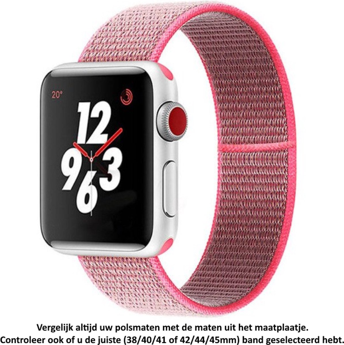 Roze Nylon Horloge Band geschikt voor Apple Watch 1, 2, 3, 4, 5, 6, 7, 8, SE, 42mm, 44mm & 45mm "Mannenbreedte" Series - Zacht Geweven Nylon - 42 mm, 44 mm en 45 mm - pink