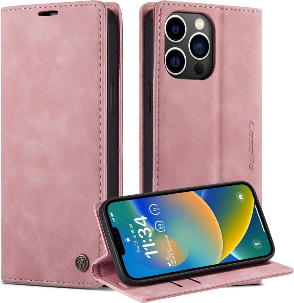Caseme Apple iPhone 14 Pro Retro Wallet Hoesje - Roze