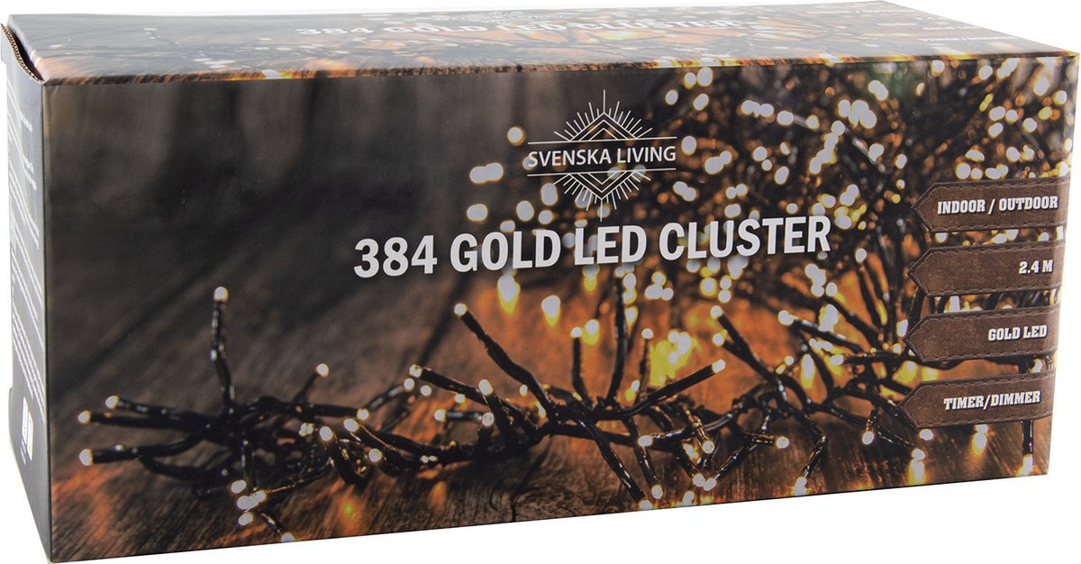 Svenska Living Clusterverlichting - 384 led lampjes - goud - 240 cm - lichtsnoer - kerstverlichting - timer-dimmer - kerstlichtjes