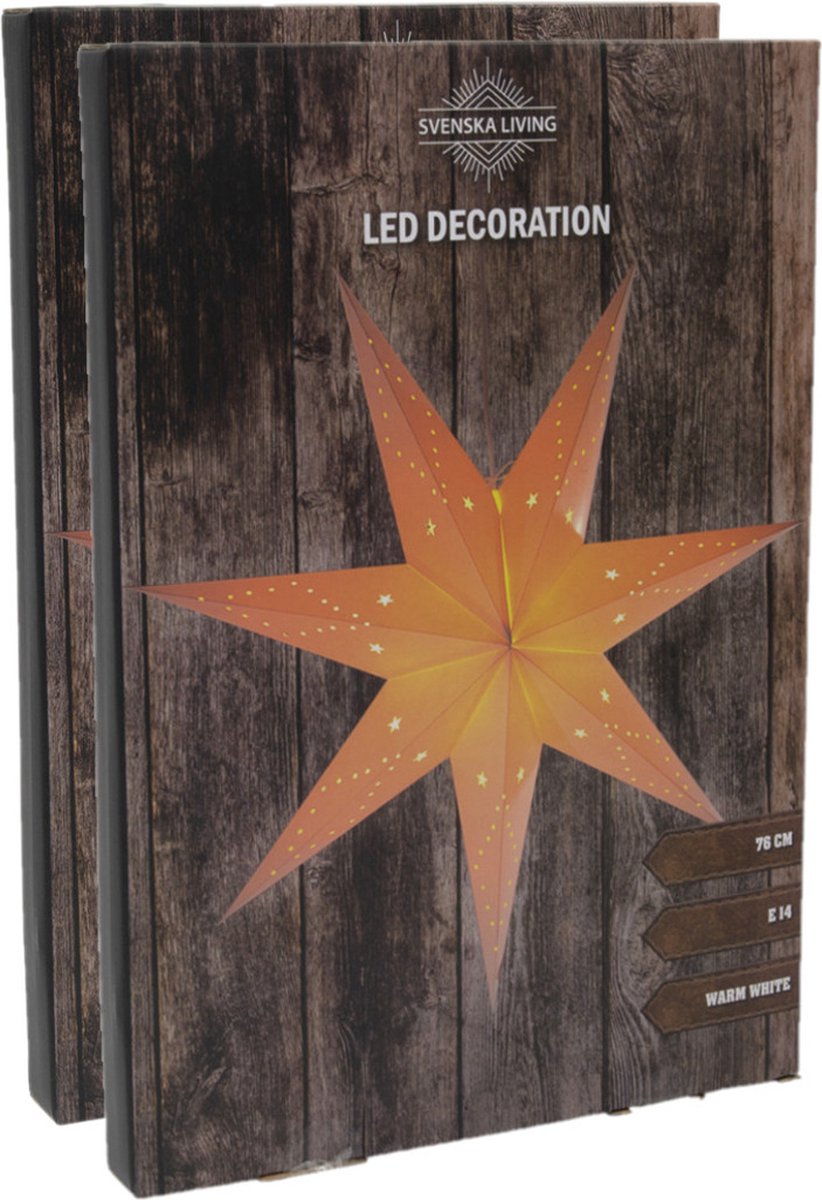 Decoratie kerststerren - 2x stuks - wit - 76 cm - papier - E14 fitting