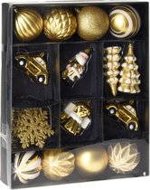 20x stuks kerstballen en kersthangers figuurtjes goud kunststof