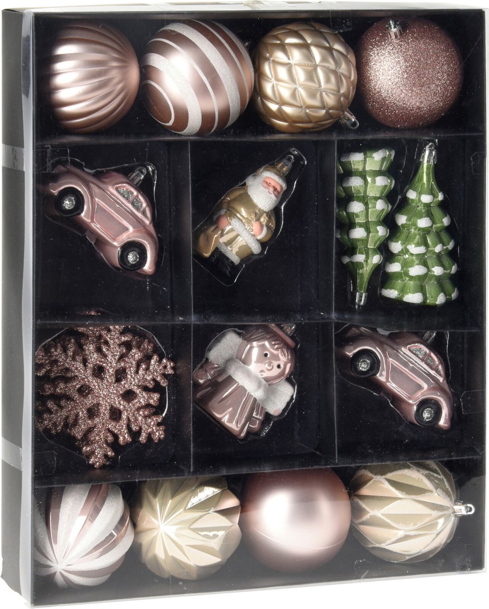 Set van 20 mix lichtroze kerstballen en hangers - Kerstdecoratie.