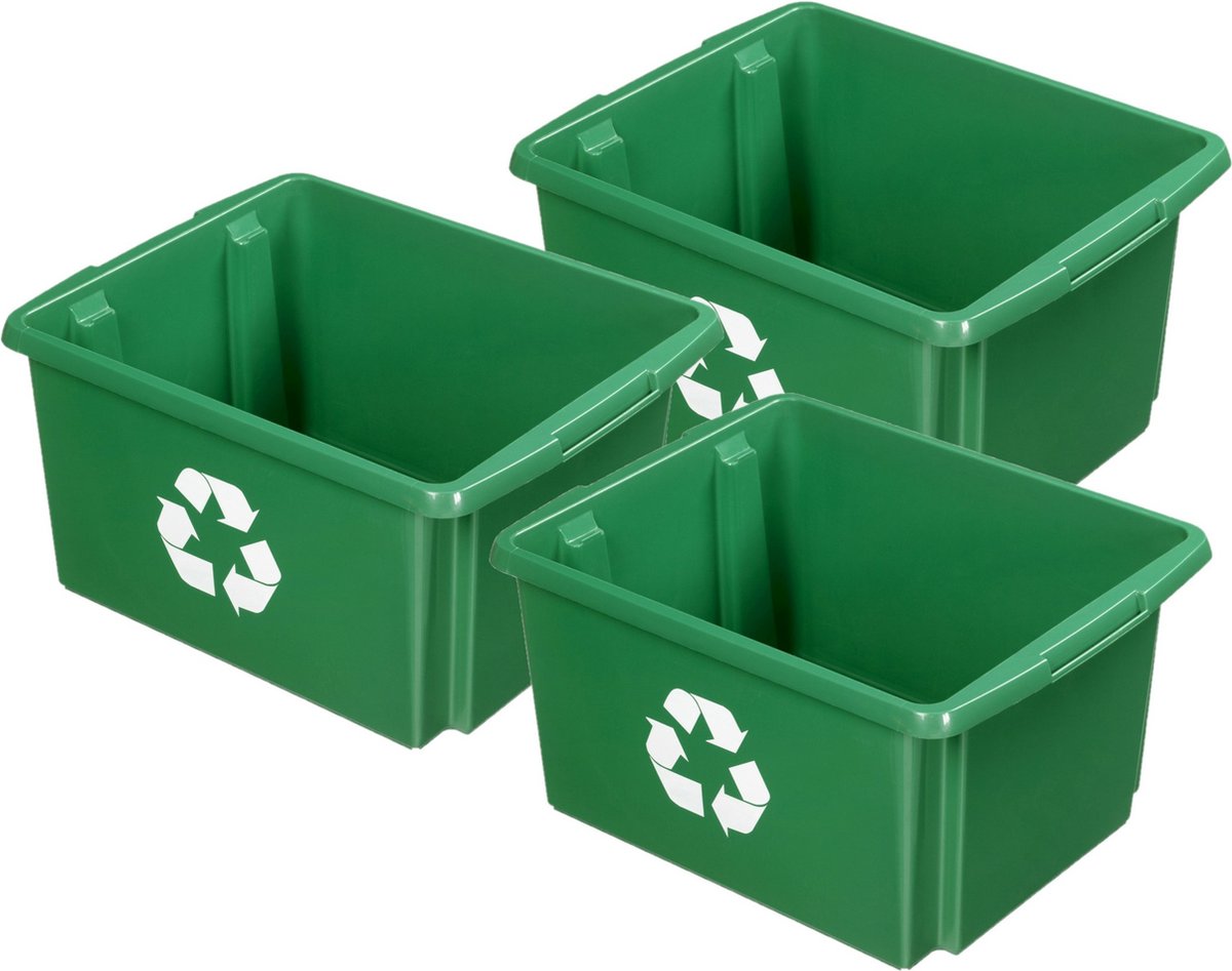 Sunware opslagbox - 3x - groen - 32 liter - 45 x 36 x 24 cm - kunststof - opbergbox