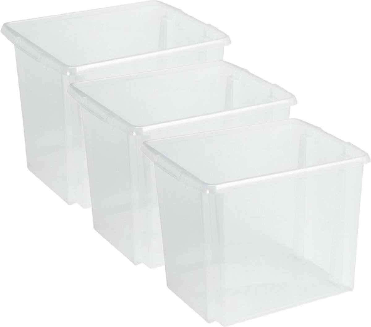 Sunware Opslagbox Nesta - 3x - kunststof - 45L - transparant - 45 x 36 x 36 cm - stapelbaar