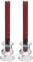 Kaarsen set - 2x kandelaars - glas - 12x dinerkaarsen - bordeaux rood