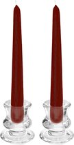 Service de Bougies - 2x bougeoirs - verre - 12x bougies de table - rouge bordeaux