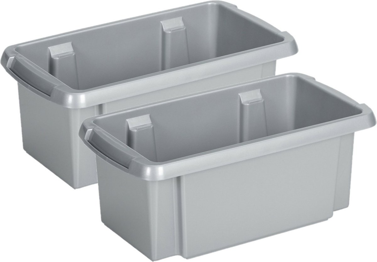 Sunware Opslagbox Nesta - 4x - kunststof - 7L - grijs - 38 x 21 x 14 cm - stapelbaar