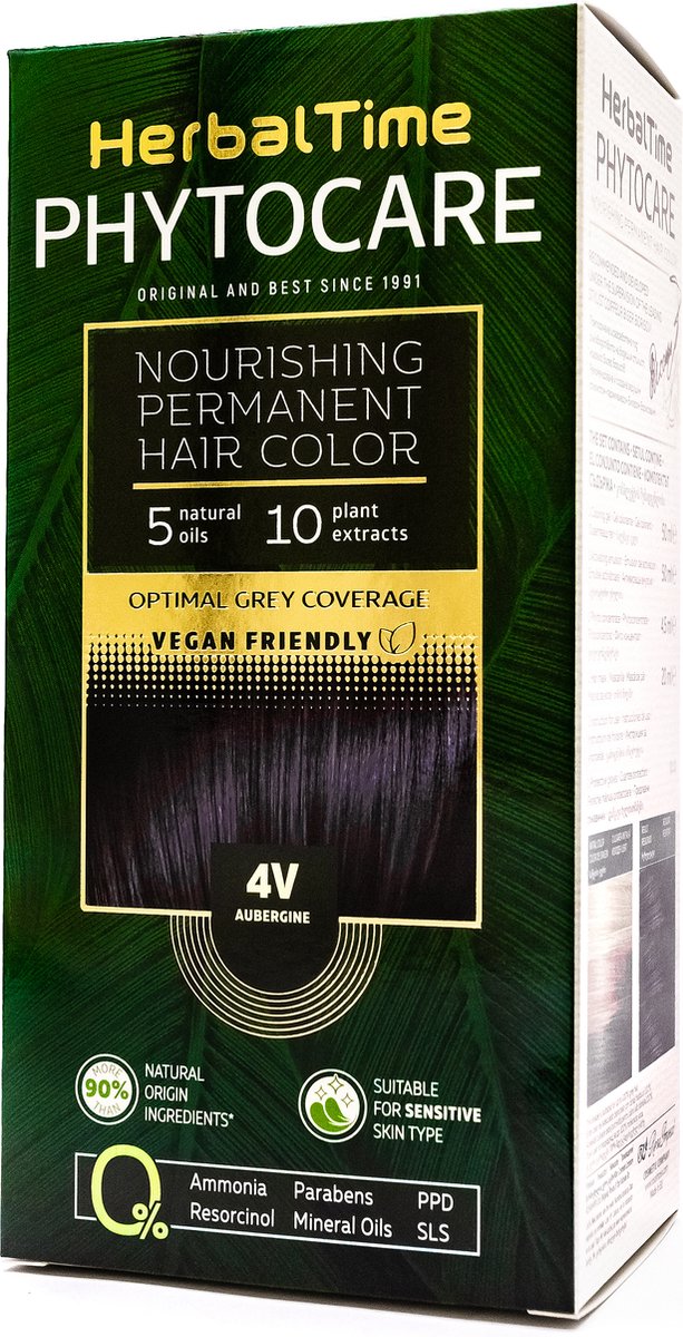 HERBAL TIME Phytocare Aubergine 4V - Natuurlijke Haarverf - Aubergine kleurige Haarverf - Vegan en Duurzaam