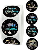 Kerststickers op rol - Metallic Silver - 500 stuks !! - Stickers Kerstmis - Sluitstickers Kerst - Merry Christmas - Christmas Stickers