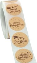 Kerststickers op rol - Beige Goud - 500 stuks !! - Stickers Kerstmis - Sluitstickers Kerst - Merry Christmas - Christmas Stickers
