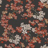 Dutch Wallcoverings - Grace Cherry Blossom noir/rouge - papier peint intissé - 10m x 53cm - GR322207