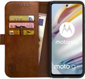 Rosso Element Book Case Wallet Hoesje Geschikt voor Motorola Moto G60 | Portemonnee | 3 Pasjes | Magneetsluiting | Stand Functie | Bruin