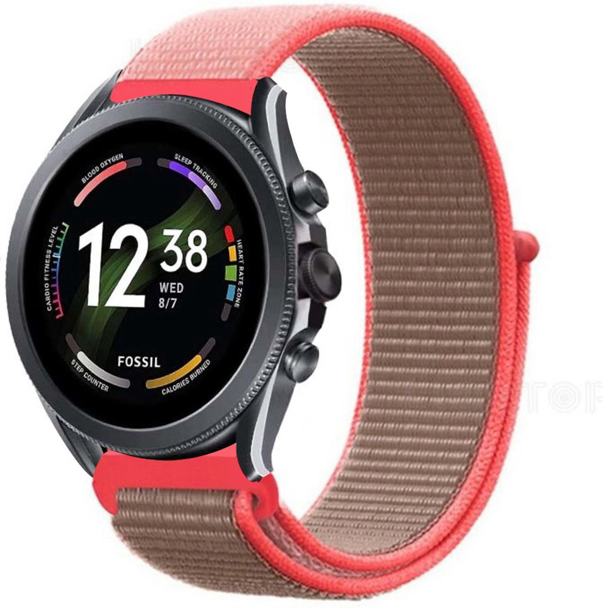 Strap-it Nylon smartwatch bandje - geschikt voor Fossil Gen 6 44mm / Gen 5 / Gen 5e 44mm - neon pink
