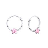 Joy|S - Zilveren oorbellen roze ster - oorringen 12 mm ster roze kristal