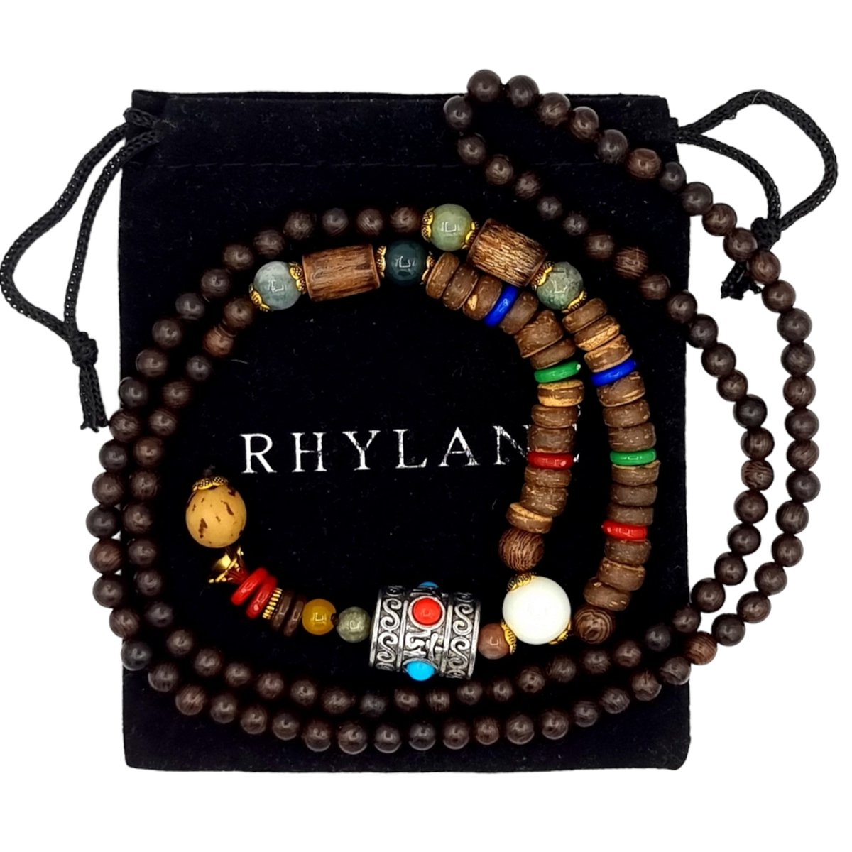 Rhylane - Boho Mala Ketting Met Hanger – Hout & Steen - Bruin - 80 cm