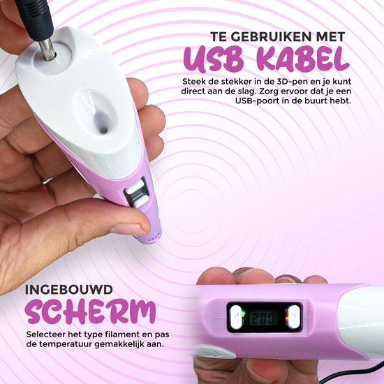 Fits4Kids® 3D Pen Starterspakket XXL - 140m Filament - Incl. E-Book - Opbergcase - Tekenmat - Tekenboek - Knutselen Meisjes & Jongens - Roze