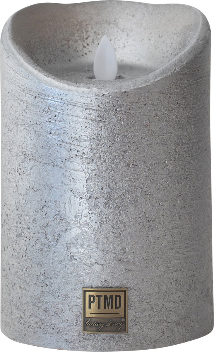 PTMD - Led kaars - Metallic zilver S 7,5 x 7,5 x 10 cm - LED candle metallic Silver