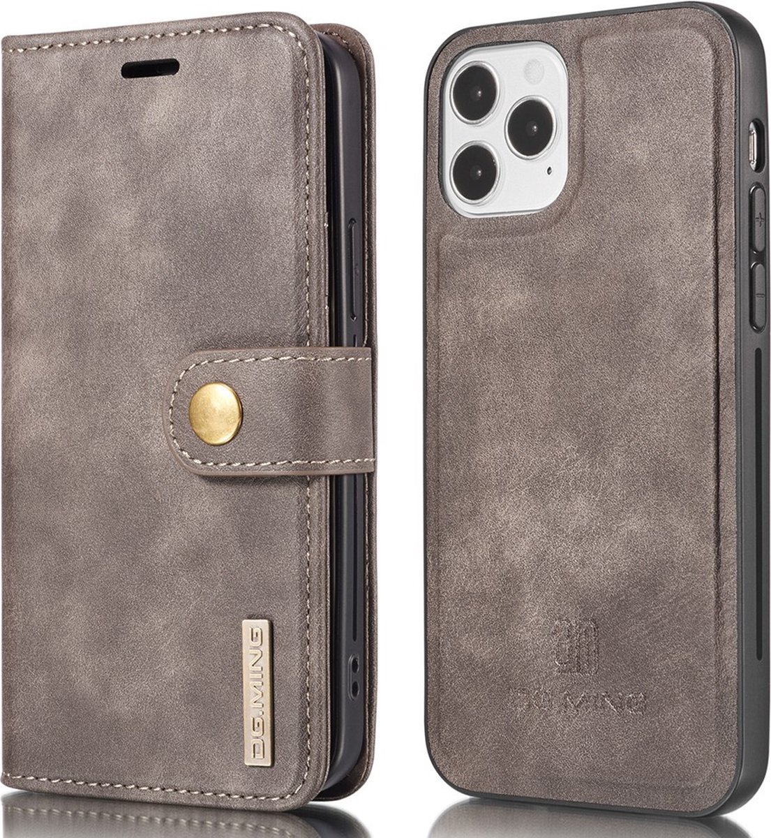 DG.MING Hoesje - Geschikt voor iPhone 13 Hoesje - DG.MING 2-in-1 Book Case & Back Cover - Grijs