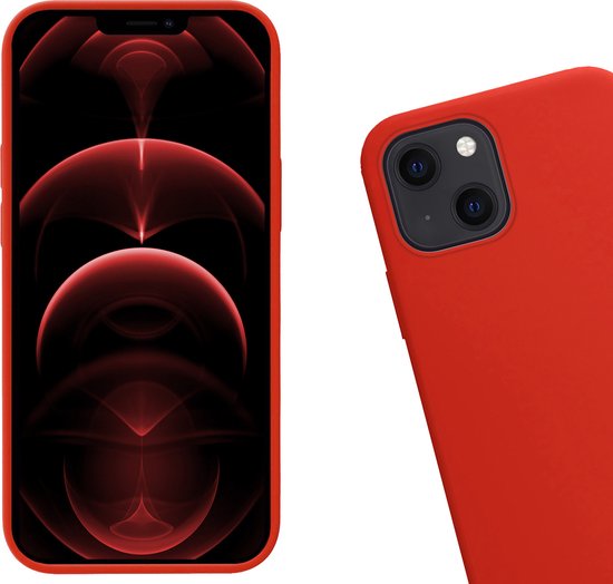 Coque pour iPhone 14 Plus Coque en Siliconen et 2x Glas de protection d'écran avec encoche fermée - Coque pour iPhone 14 Plus Coque en Siliconen avec 2x verre de protection - Rouge