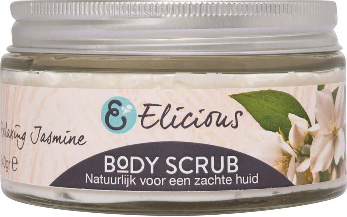Elicious® - Body Scrub - Huidverzorging - Natuurlijk - Jasmijn - 240gr - Plasticvrij - Vegan - Dierproefvrij - SLS vrij - Geen Parabenen - Peeling