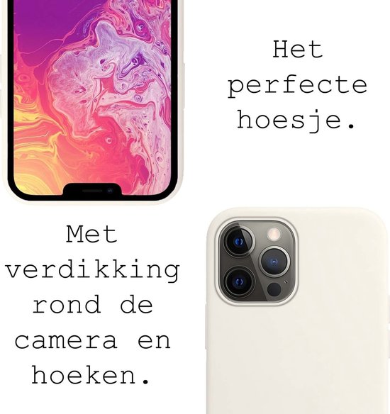 Hoesje Met Screenprotector - Geschikt voor Apple iPhone 14 Pro - Sterk & Shockproof - Back Cover - Siliconen Case - Telefoon Hoes - Wit
