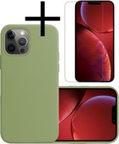 Hoes Geschikt voor iPhone 14 Pro Max Hoesje Cover Siliconen Back Case Hoes Met Screenprotector - Groen