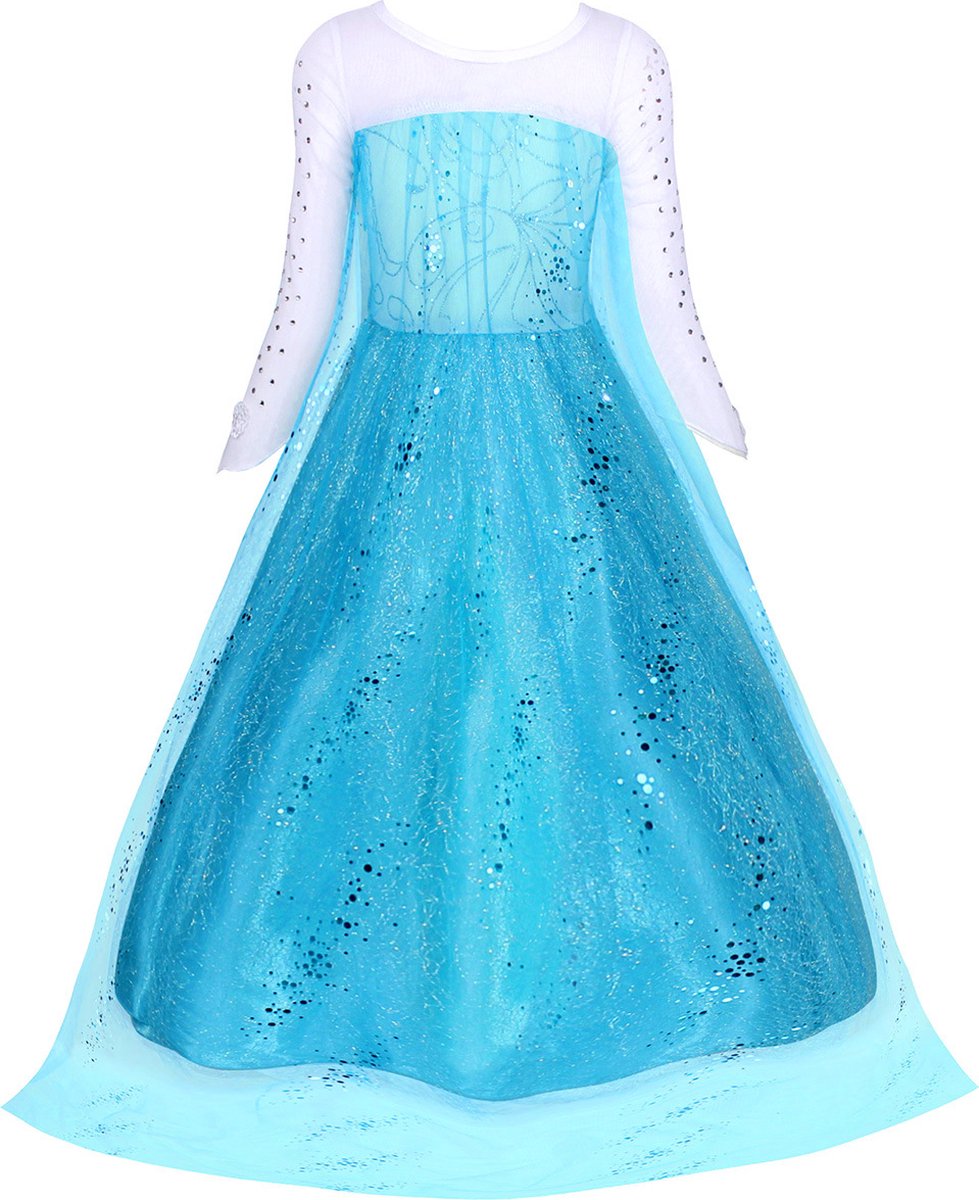 Joya Kids® Luxe Blauwe ijsprinses Verkleed Jurk met Ster | Glamour Jurk met sleep | Prinsessenjurk meisje | Verkleedjurk + Accessoires set | Blauw | Maat 134/140 (140) — afbeelding 7