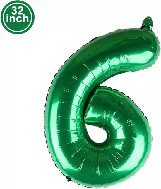 Folie Ballon Cijfer 6  Groen XL 86cm leeg