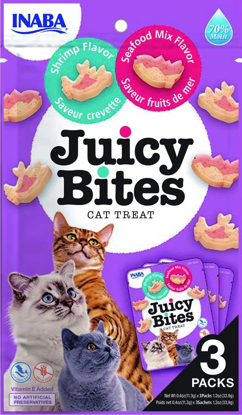 Inaba Juicy Bites - Kattensnack - Garnaal Zeevis 56 g