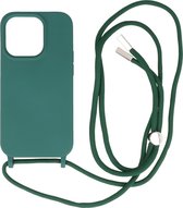 iPhone 14 Pro Max Hoesje Backcover Telefoonhoesje met Koord - 2.5mm Dikke - Donker Groen