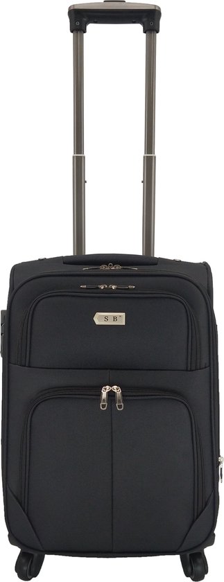 SB Travelbags Handbagage stoffen koffer 55cm 4 wielen trolley - Zwart