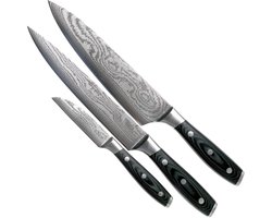 Eden Classic Damast 3-delige Messenset EQ2030-S01 Messenset inclusief Koksmes, Vleesmes en Schilmes, Damaststaal