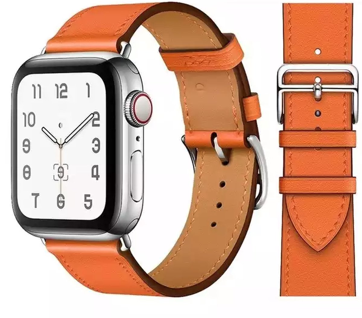 UrbanGoods - Horloge band - Geschikt voor Apple Watch - Echt Leer - 42 - 44 - 45 mm - Oranje - Series 4 5 6 7 SE - Smartwatch iWatch