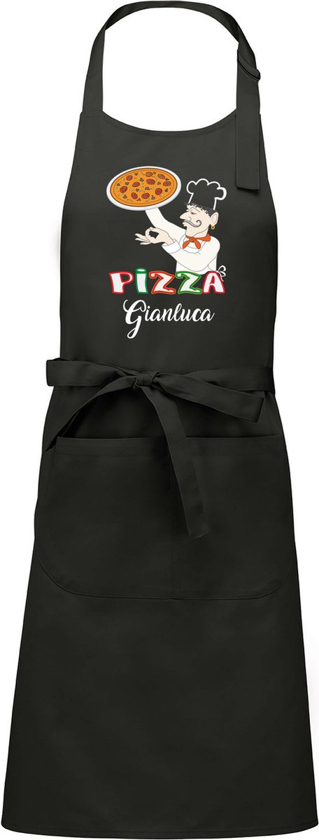 Luxe keukenschort - Pizza - met voornaam - Chique grijs