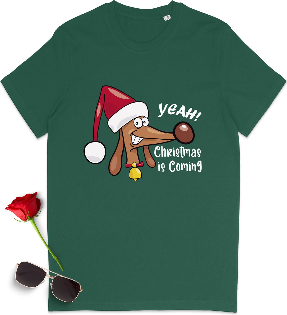 Dames T Shirt - Kerstmis - Groen- Maat XL