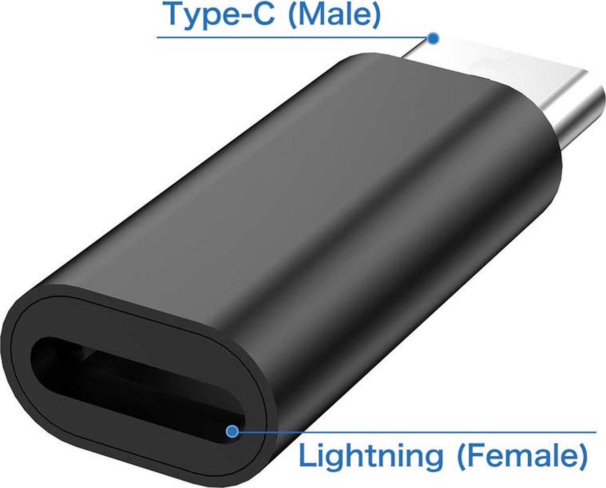8 Pin Lightning Female naar Type C Male USB Adapter - Zwart