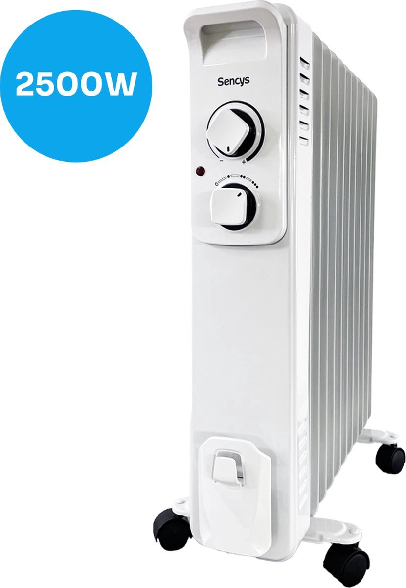 KESSER® Oliegevulde Radiator 2500W Elektrische Verwarming - Olieradiator Met Electrische Ventilatorkachel Zwart 11 Ribben