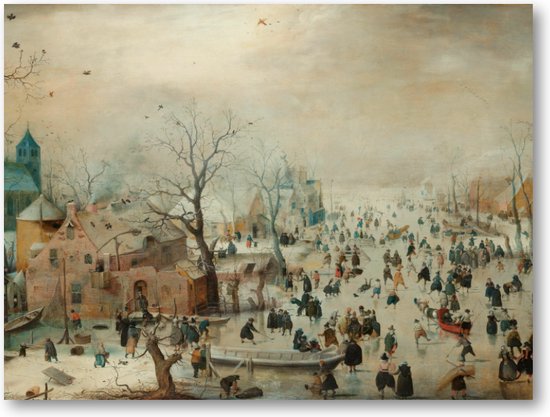 Winterlandschap met schaatsers - 40x30 Canvas Liggend - Hendrick Avercamp