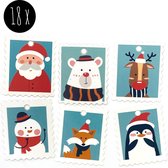 18x Cadeaulabels Kerst / Labels Kerstcadeau / Kerstlabels | kerstman + sneeuwpop + rendier + pinguïn + beer + vos