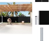 vidaXL zijluifel Retractable 180 x (0-1200) cm - UV- scheur- en waterbestendig polyester - Zwart - Inclusief bevestigingsaccessoires en 2 palen - Parasol