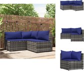 vidaXL Loungeset Toscane - Hoekbank 63x63x57.5cm - Middenbank 63x63x57.5cm - Grijs - Donkerblauwe kussens - Loungebank